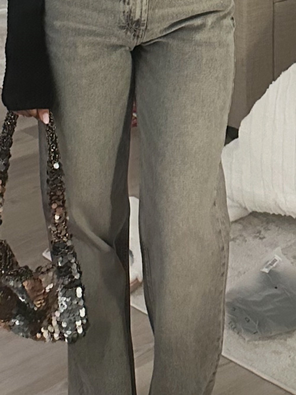 Zara Olive Gray Straight-Leg Jeans